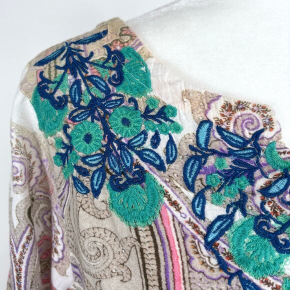 Sundance Floral Embroidered Paisley Print Tunic Top Size Large Multicolor Boho - Picture 4 of 10
